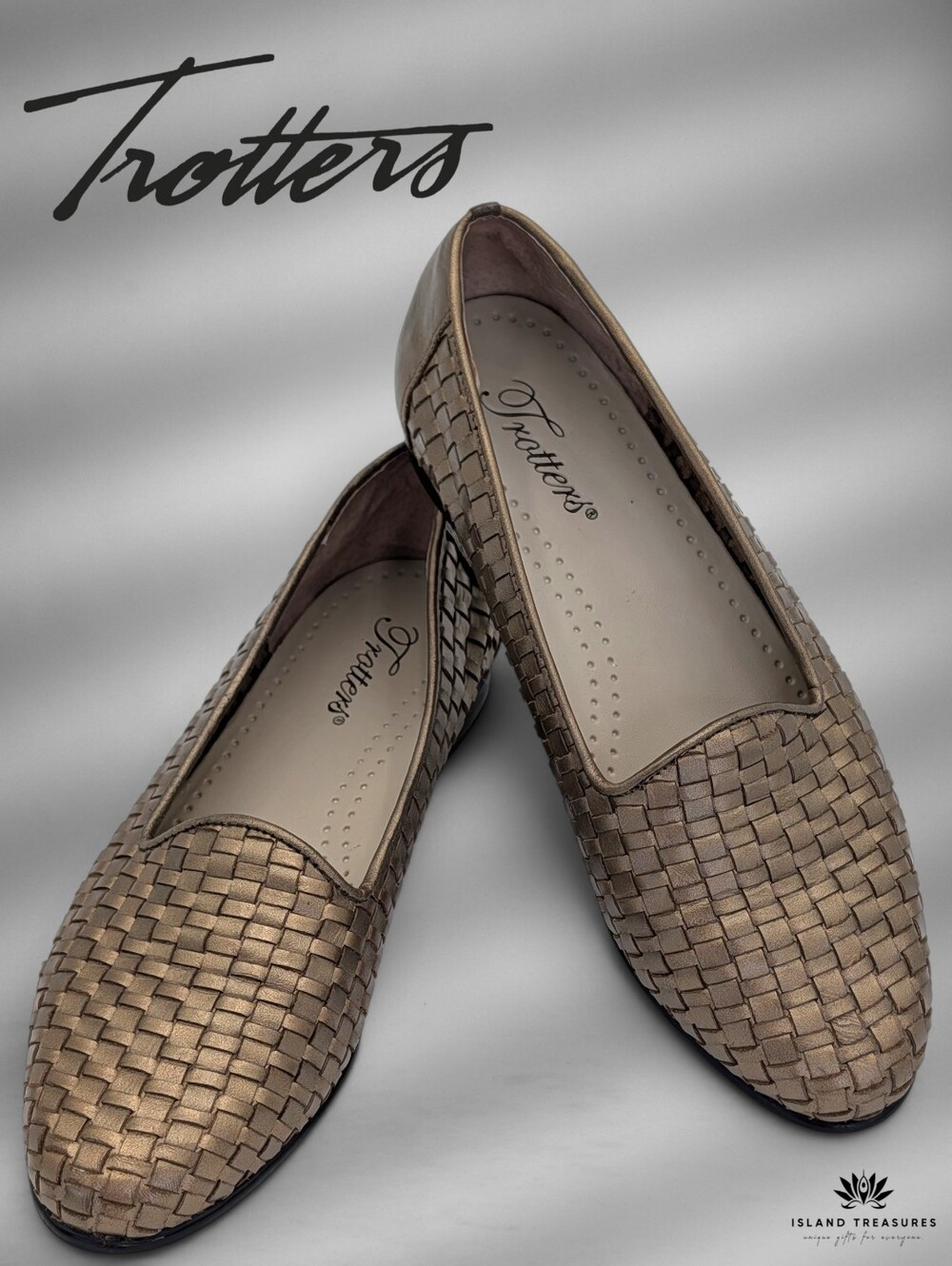 Trotters Sz 7M Liz Bronze Metallic Woven Leather Loafers Comfort Slip Ons EU 37